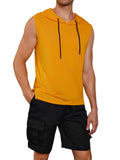 VIPWOLF Men's Sleeveless Hoodie Tank Top Drawstring High Low Hem Yellow Size L