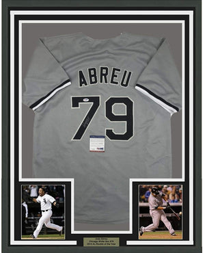Framed Autographed/Signed Jose Abreu 35x39 Chicago Sox Grey Baseball Jersey PSA/DNA COA