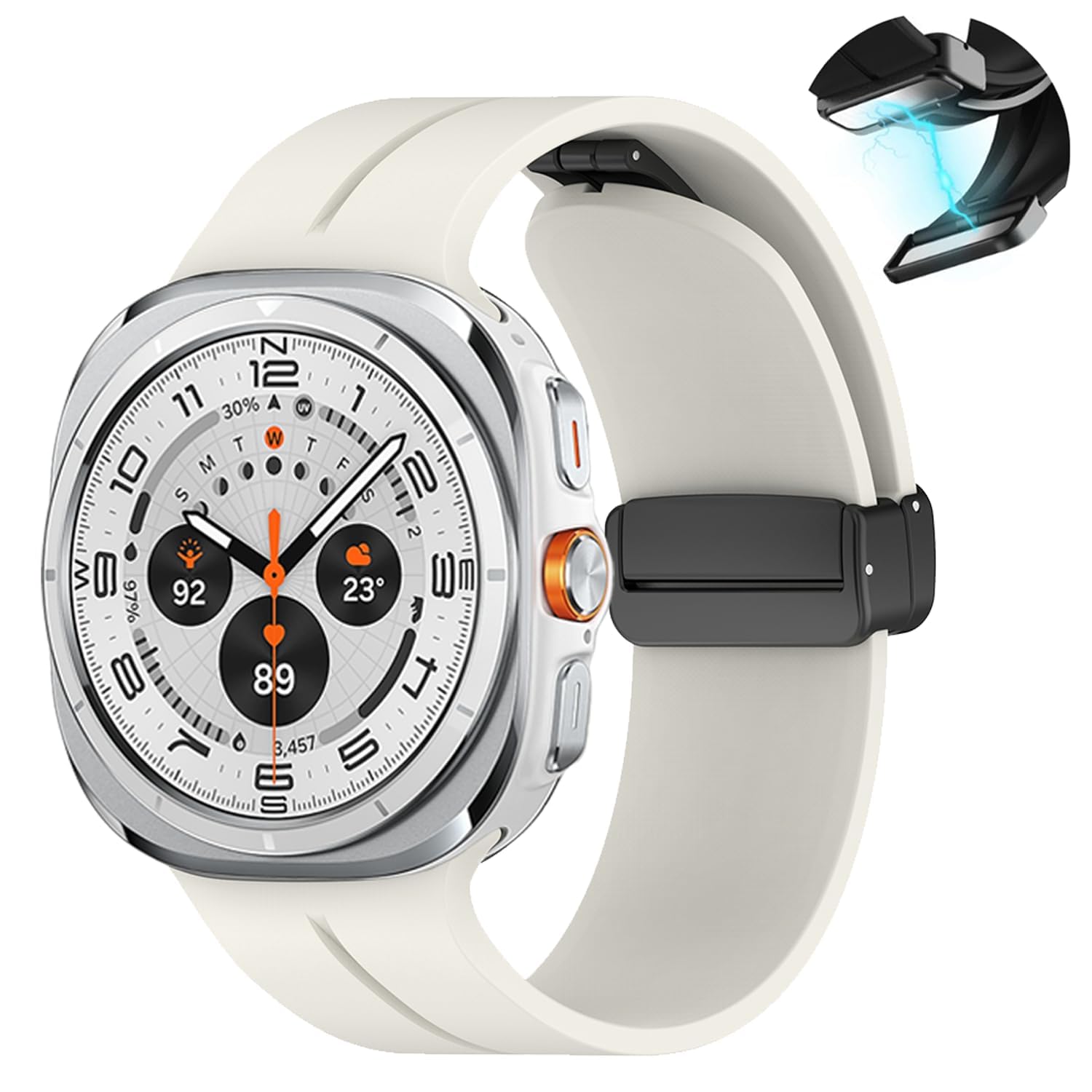 GOLDTOLUCK Samsung Galaxy Watch 7 Ultra 47mm Silicone Sport Band Cream Size 47mm