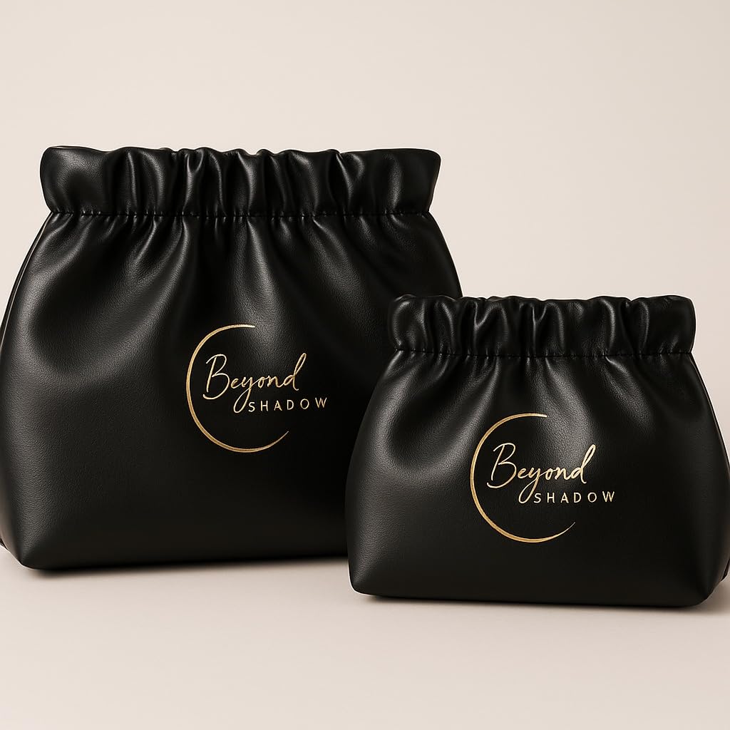 Beyond Shadow Brand Wrinkled 2-Pouch Travel Makeup Bag Black Small & Medium