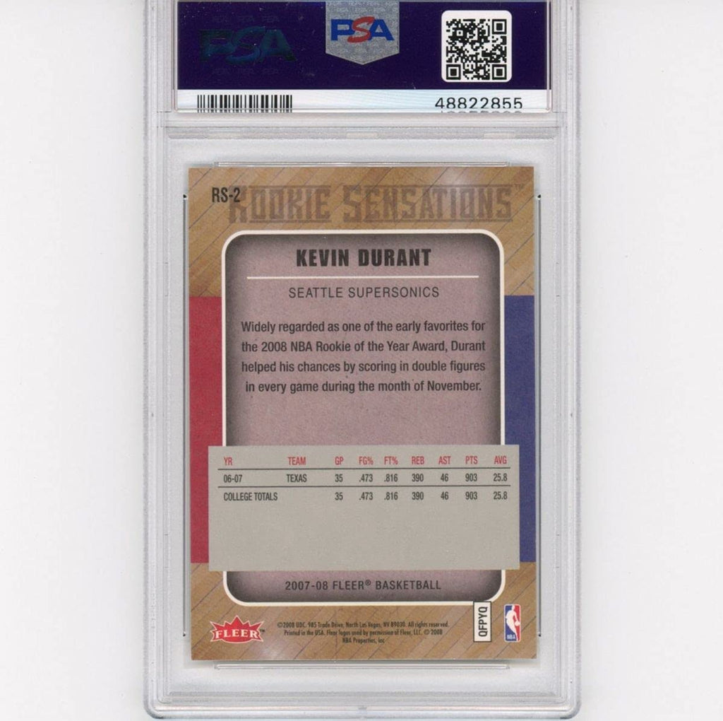Graded 2007-08 Fleer Kevin Durant #RS-2 Rookie Sensations RC Basketball Card PSA 10 Gem Mint