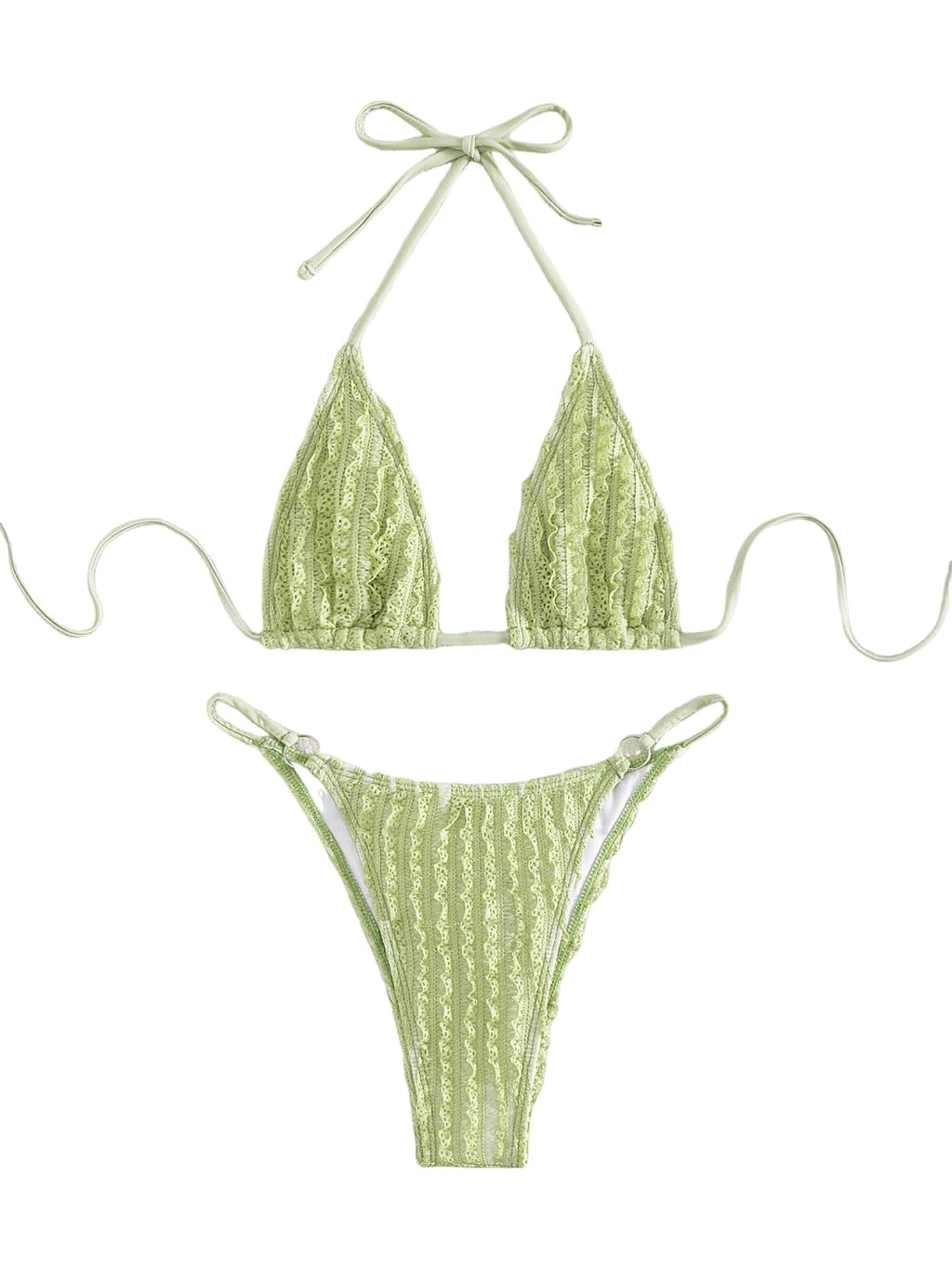 GORGLITTER Women's Lace Bikini Set Halter Triangle Thong Green Frill Size XL
