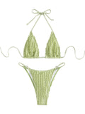 GORGLITTER Women's Lace Bikini Set Halter Triangle Thong Green Frill Size XL