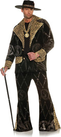 Men's 70's Black Velvet Pimp Suit High Roller Pimp Daddy Adult Costume