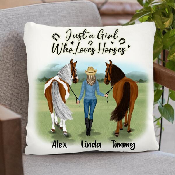 Personalized Horse Girl Quilt/Fleece Blanket & Pillow Cover - Up to 6 Horses - Best Gift For Horse Lover - Just A Girl Who Loves Horses