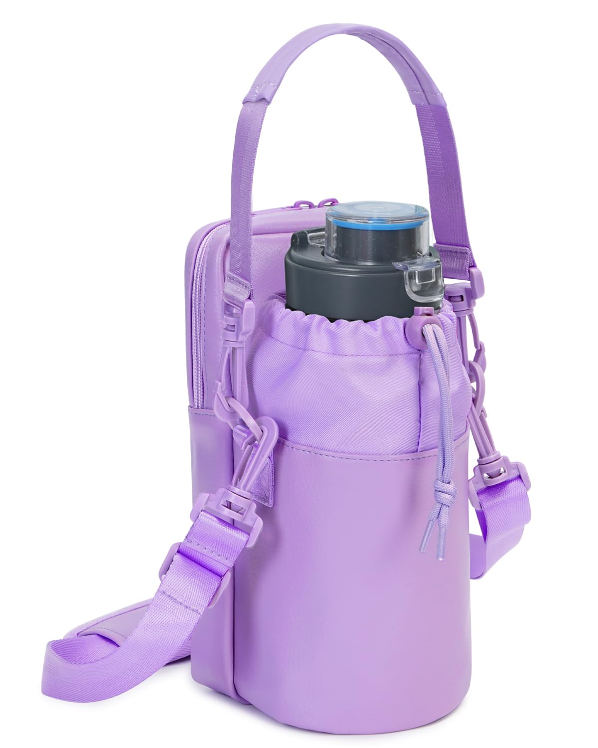 Wandering Nature Insulated Water Bottle Holder Strap 32oz Purple Leather