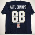 Autographed/Signed Lou Holtz 1988 National Champs Notre Dame Blue College Football Jersey JSA COA