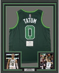 Framed Autographed/Signed Jayson Tatum Boston 35x39 Celtics Green Earned Edition Basketball Jersey Fanatics COA