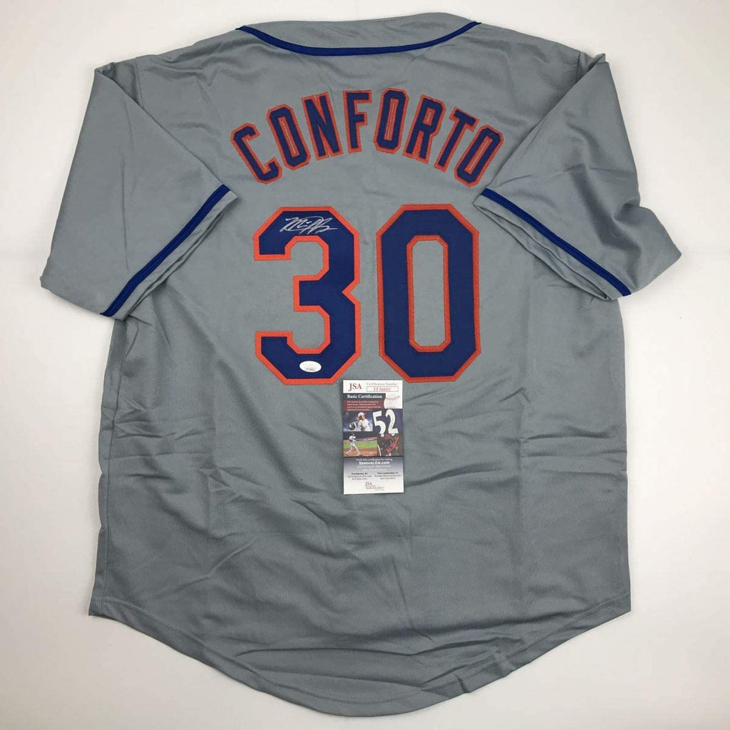 Autographed/Signed Michael Conforto New York NY Grey Baseball Jersey JSA COA