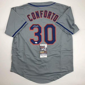 Autographed/Signed Michael Conforto New York NY Grey Baseball Jersey JSA COA