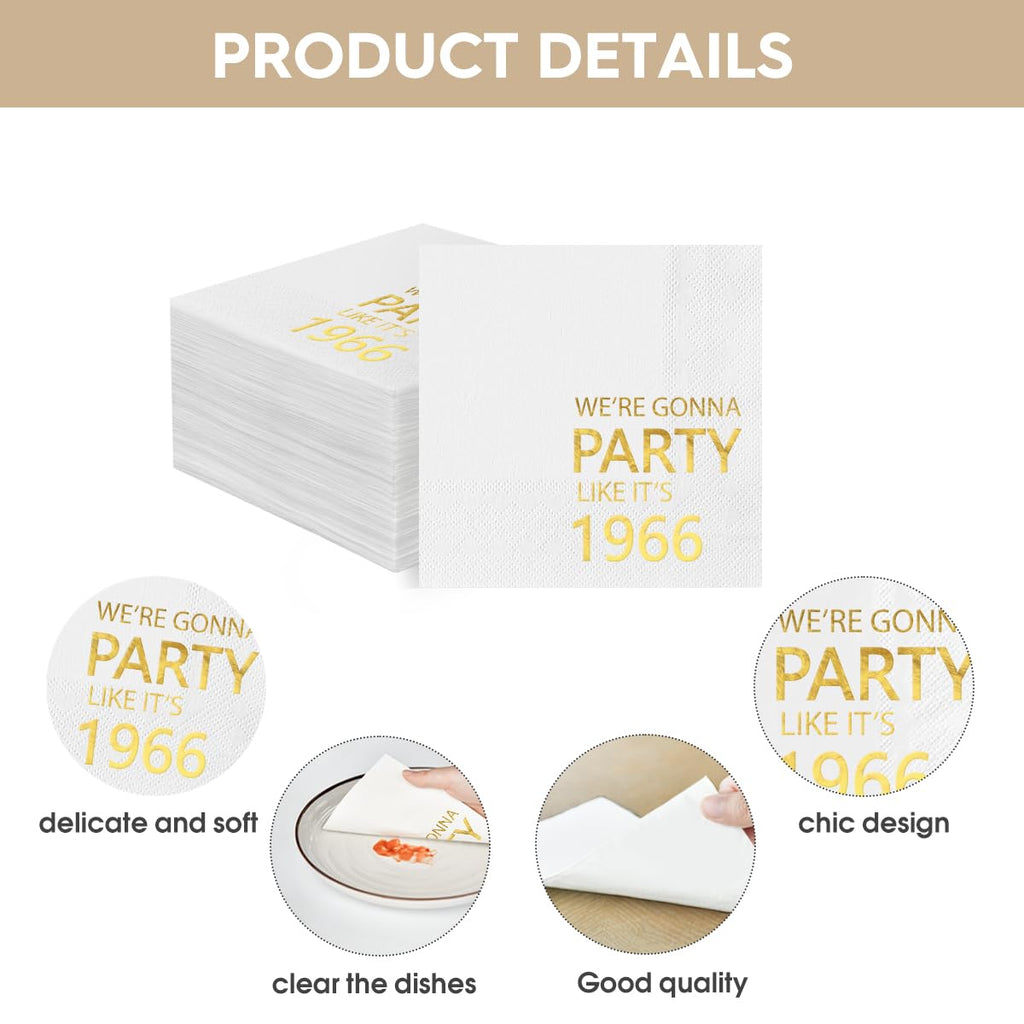 Horaldaily 100 Pack 61th Birthday Disposable Paper Decorative Luncheon Napkins, We're Gonna Party Like It's 1965 Hand Towel for Party Lunch Dinner Kitchen Bathroom (Gold,6.5x6.5 Inches)