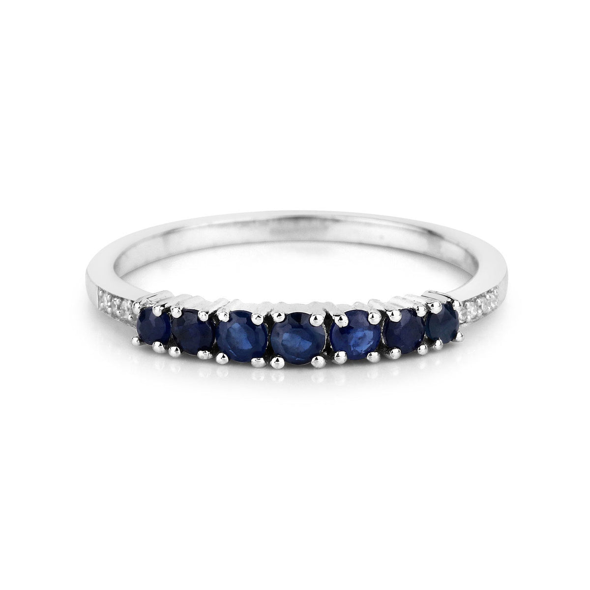 0.45 Carat Genuine Blue Sapphire and White Diamond 14K White Gold Ring