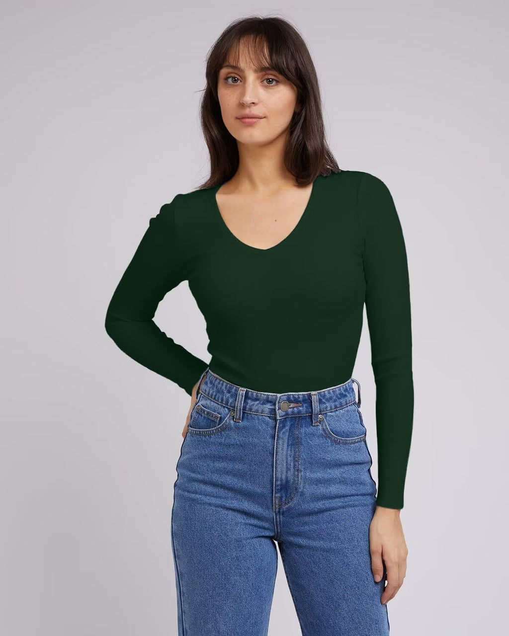 SANDERY Women's Ribbed V-Neck Long-Sleeve Top, Size L