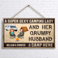 Personalized Camping Couple Chibi Door Sign - Gift Idea For Camping Lover - A Super Sexy Camping Lady and Her Grumpy Husband