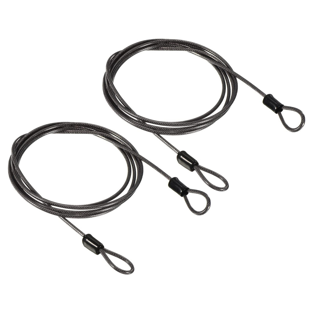 PATIKIL Security Steel Cable 2.5mm x 1.5m Black Double Loop 2 Pack