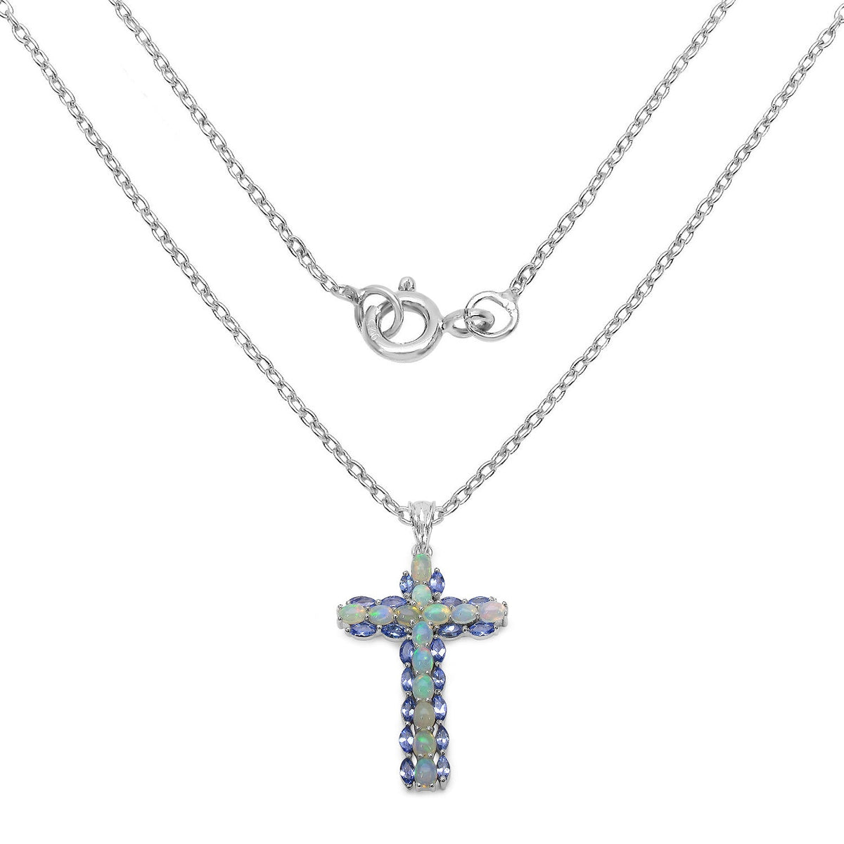 3.32 Carat Genuine Ethiopian Opal and Tanzanite .925 Sterling Silver Pendant