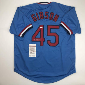 Autographed/Signed Bob Gibson St. Louis Blue Baseball Jersey JSA COA