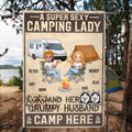 Personalized Camping Couple Chibi Flag Sign - Up to 4 Dogs - A Super Sexy Camping Lady and Her Grumpy Husband