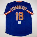 Autographed/Signed Darryl Strawberry New York Blue Baseball Jersey PSA/DNA COA