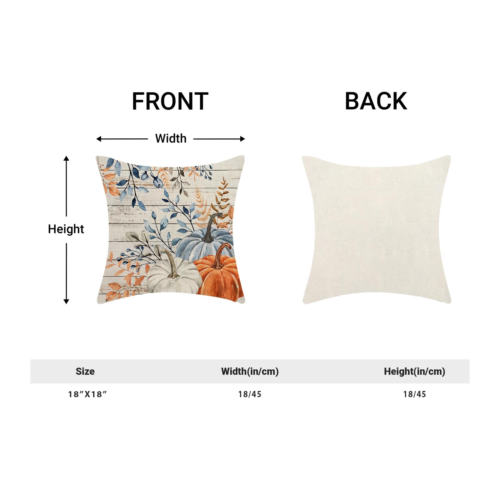 Yxuiyal Fall Pillow Covers 18x18 Set of 2 Blue Orange Pumpkin Leaves