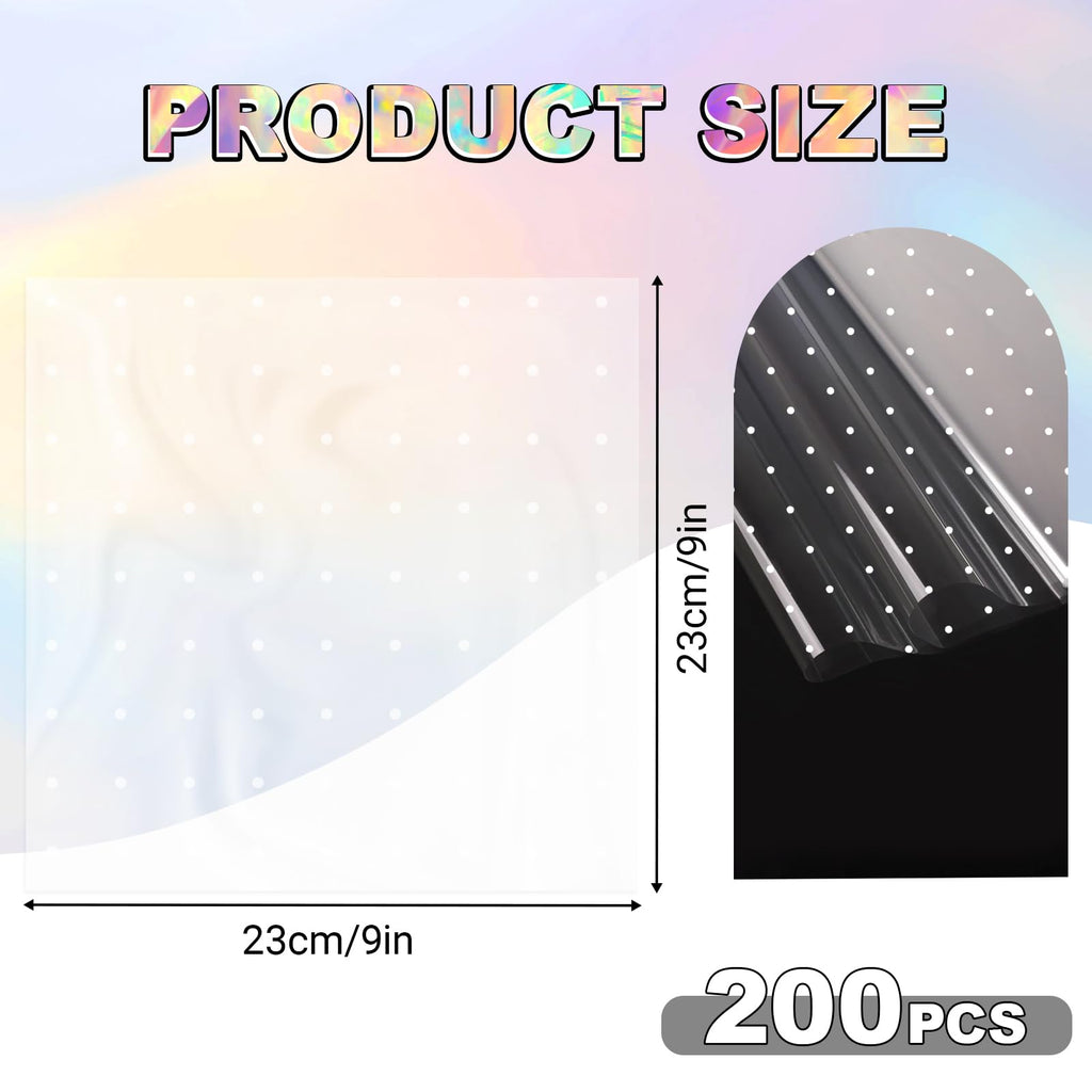 Nitelemn Transparent Cellophane Wrap 9x9in 200 Sheets White Polka Dot