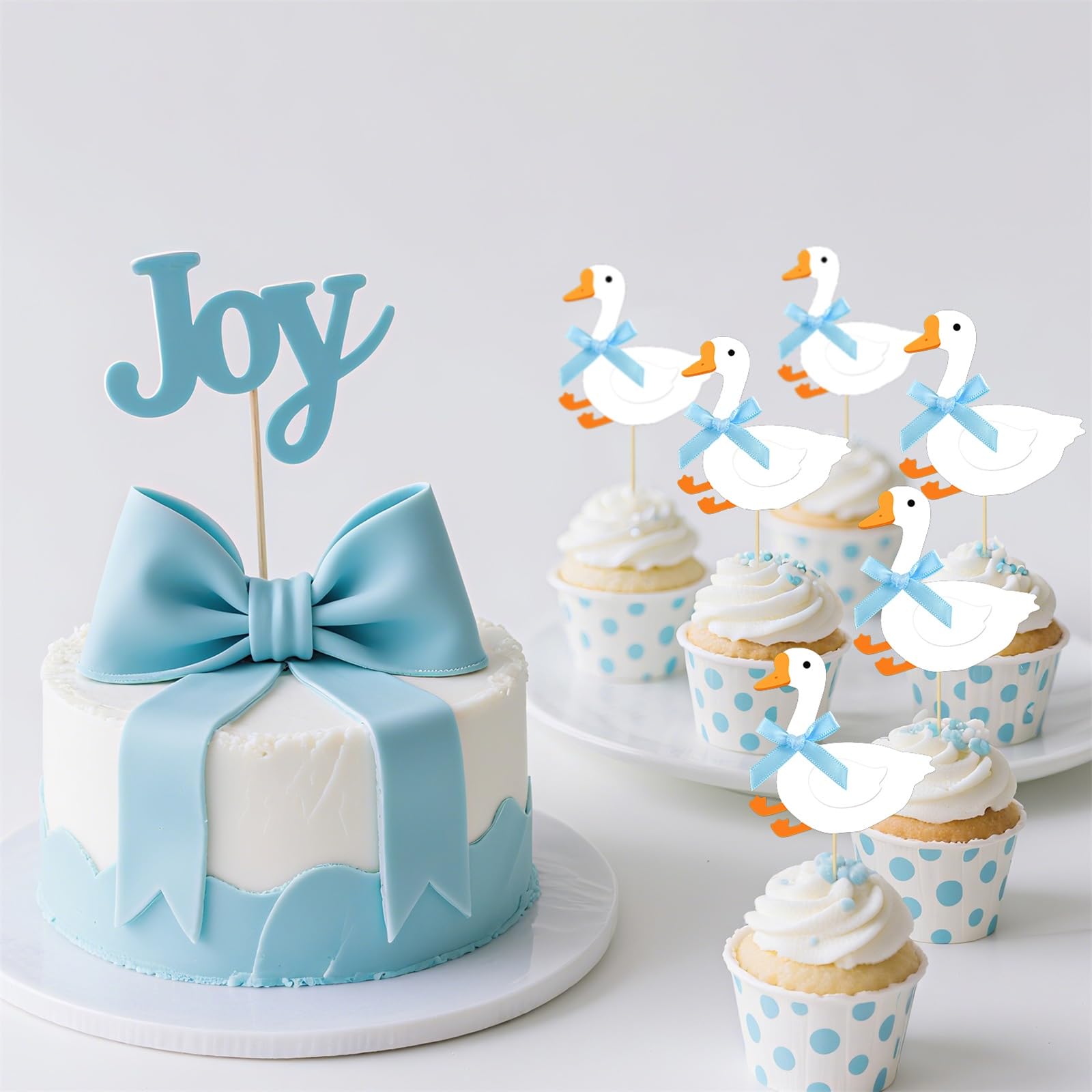 JDIYMI One Silly Goose Cupcake Topper Baby Shower Birthday Party 20pcs Blue