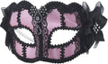80s Pale Pink Black Lace Costume Venetian Eye Mask with Bows and Rhinestone