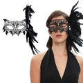 Livresse Fox Lace Feather Masquerade Mask Black Elastic Strap One Size