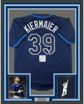 Framed Autographed/Signed Kevin Kiermaier 35x39 Tampa Bay Dark Blue Baseball Jersey PSA/DNA COA