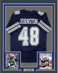 Framed Autographed/Signed Daryl Moose Johnston 35x39 Dallas Blue Football Jersey Beckett BAS COA