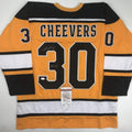 Autographed/Signed Gerry Cheevers HOF 85 Boston Yellow Hockey Jersey JSA COA