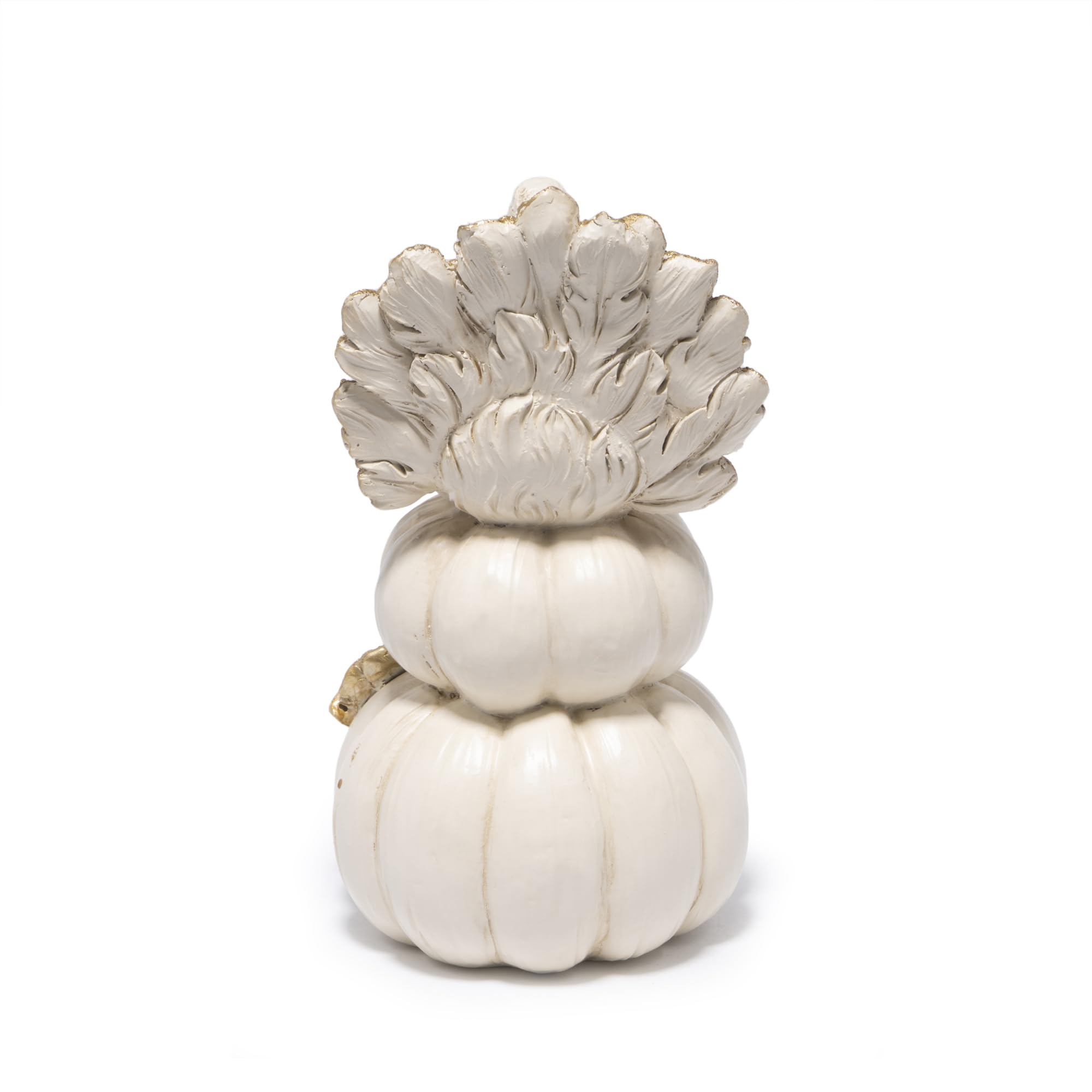 Hodao Thanksgiving Pumpkin Turkey Figurine 3 Stacked Pumpkins White Resin