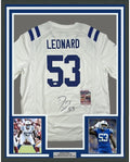 Framed Autographed/Signed Darius Leonard 35x39 Indianapolis Colts White Authentic Football Jersey JSA COA