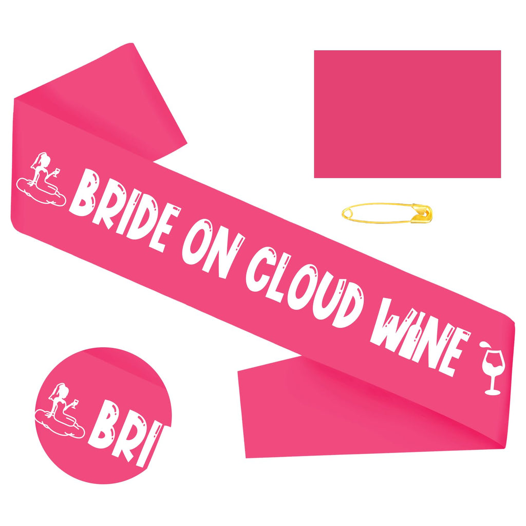Bride on Cloud Wine Sash, Hot Pink Bride to Be Sash Bachelorette for Bridal Shower Wine Theme Bachelorette Party Wedding Hen Party Decorations Engagement Gifts Jokes and Favors(Hot Pink + White)