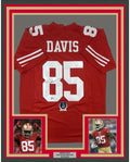 Framed Autographed/Signed Vernon Davis 35x39 San Francisco Red Football Jersey Beckett BAS COA