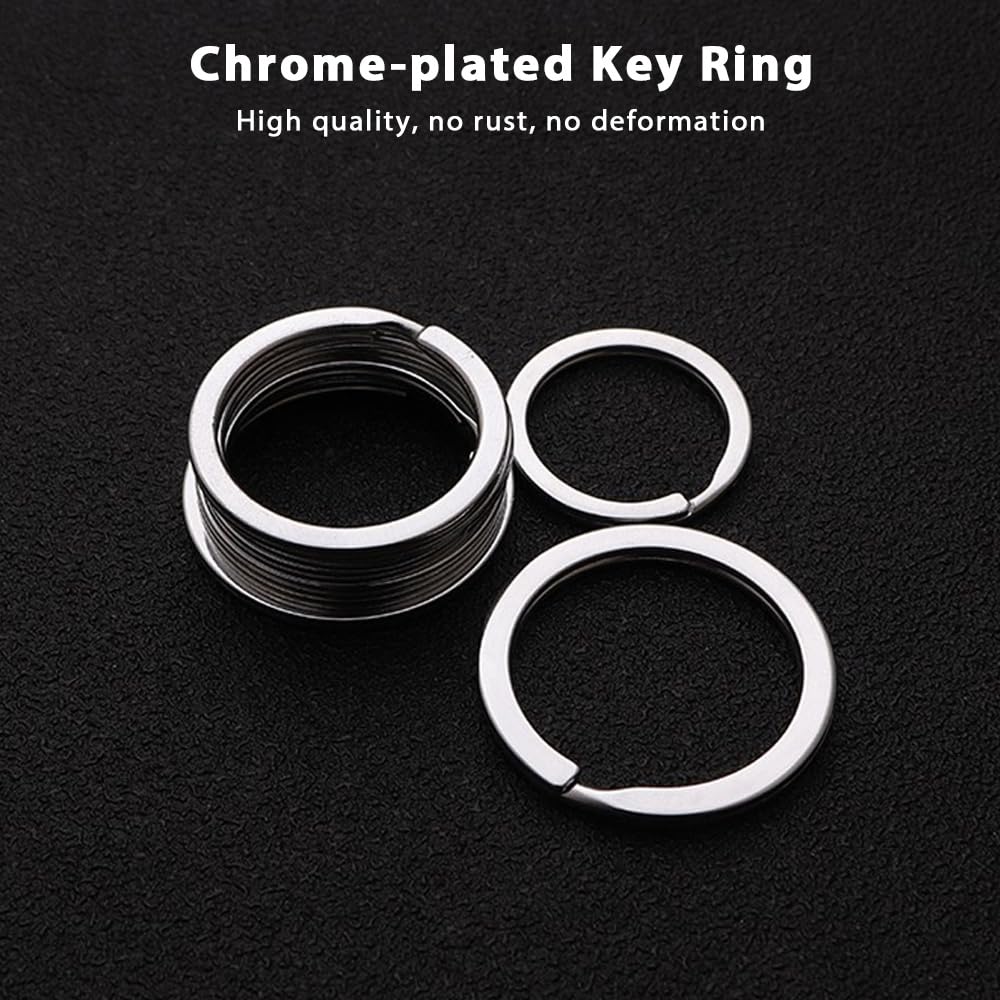 Biyrly Stainless Steel Round Keyrings 12 Pack Silver 28mm Flat Split Rings
