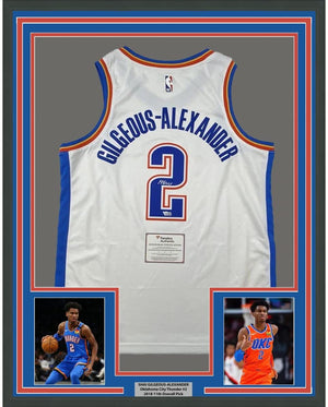 Framed Autographed/Signed Shai Gilgeous-Alexander 35x39 Oklahoma City Thunder White Basketball Jersey Fanatics COA