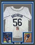 Framed Autographed/Signed Randy Arozarena 35x39 Tampa Bay White Baseball Jersey JSA COA