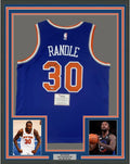 Framed Autographed/Signed Julius Randle 35x39 New York Knicks Blue Basketball Jersey Fanatics COA #2