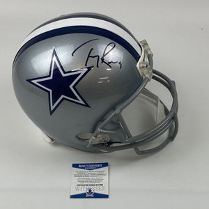 Autographed/Signed Tony Romo Dallas Cowboys Full Size FS F/S Replica Football Helmet Beckett BAS COA