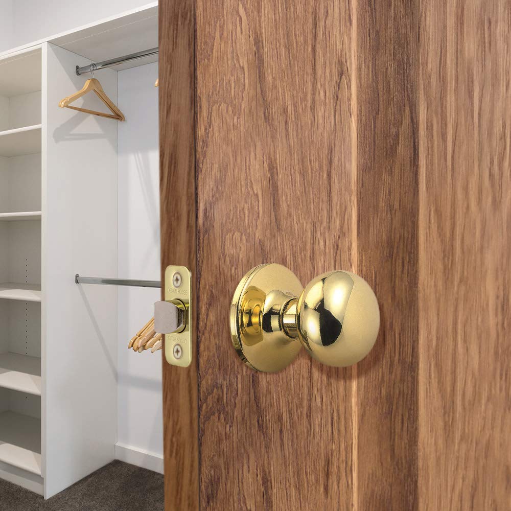 Design House Cambridge 2-Way Latch Passage Door Knob Polished Brass
