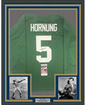Framed Autographed/Signed Paul Hornung 35x39 Notre Dame Green College Football Jersey JSA COA