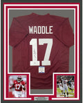 Framed Autographed/Signed Jaylen Waddle 35x39 Alabama Red College Football Jersey Beckett BAS COA
