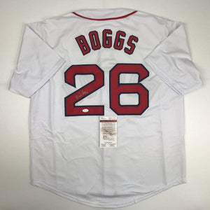Autographed/Signed Wade Boggs Boston White Baseball Jersey JSA COA