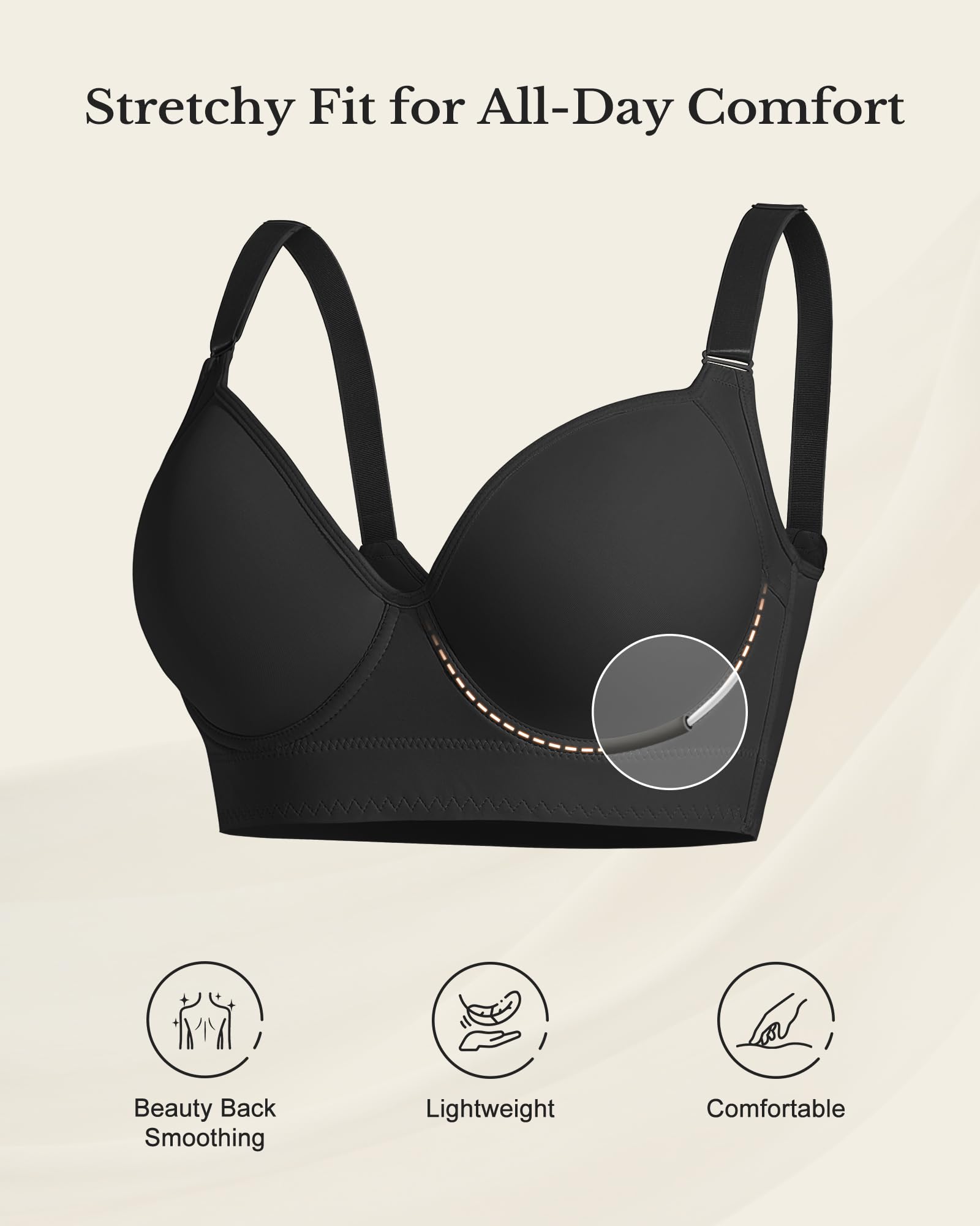 QDN Supportive Push Up Strapless Bra Black Size 42C