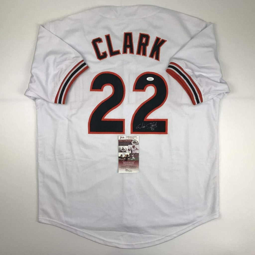 Autographed/Signed Will Clark San Francisco White Baseball Jersey JSA COA