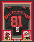 Framed Autographed/Signed Anquan Boldin 35x39 San Francisco Black Football Jersey JSA COA