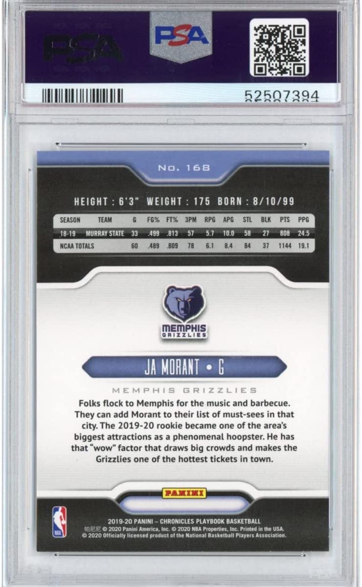 Graded 2019-20 Panini Chronicles Ja Morant #168 Rookie RC Basketball Card PSA 10 Gem Mint