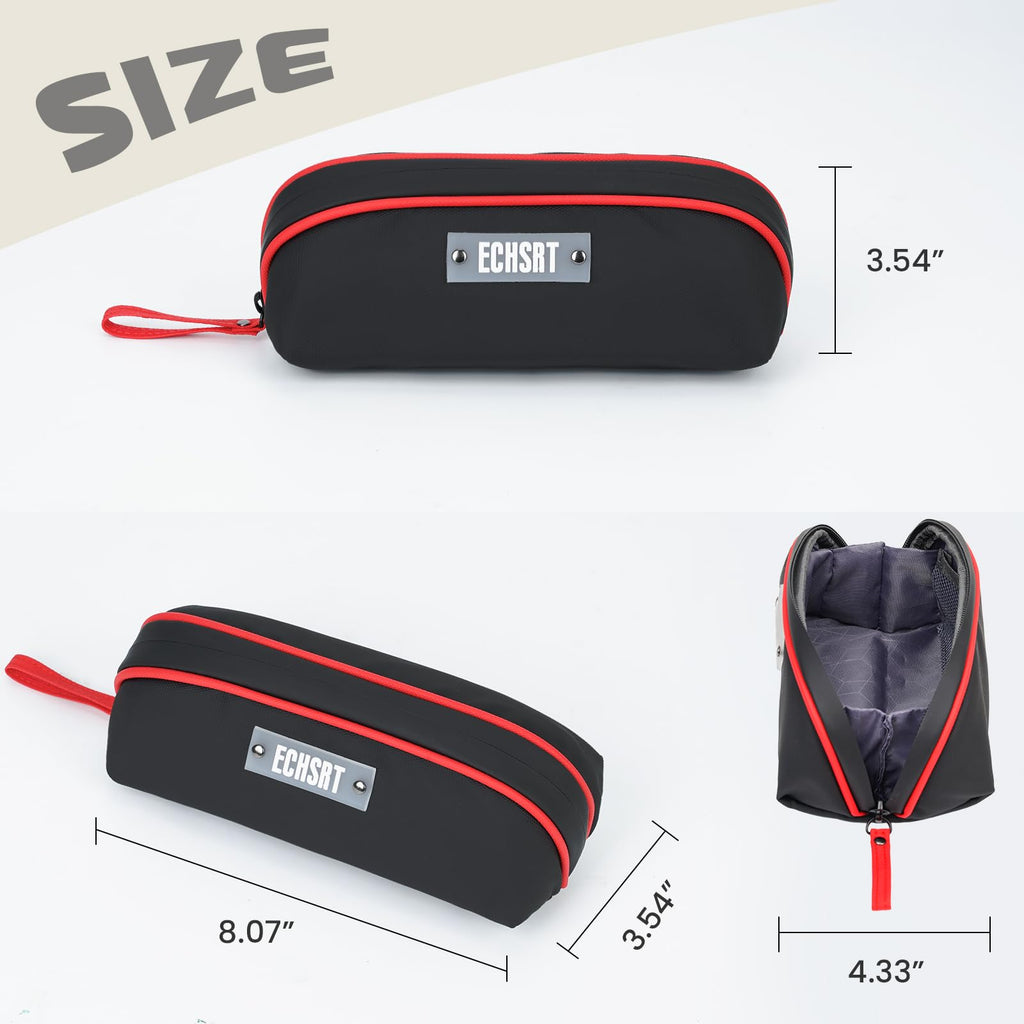 ECHSRT Pencil Case Flat Zipper Organizer Pouch Small Black for Men Women