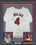 Framed Autographed/Signed Yadier Molina 35x39 St. Louis White Baseball Jersey JSA COA Holo Only